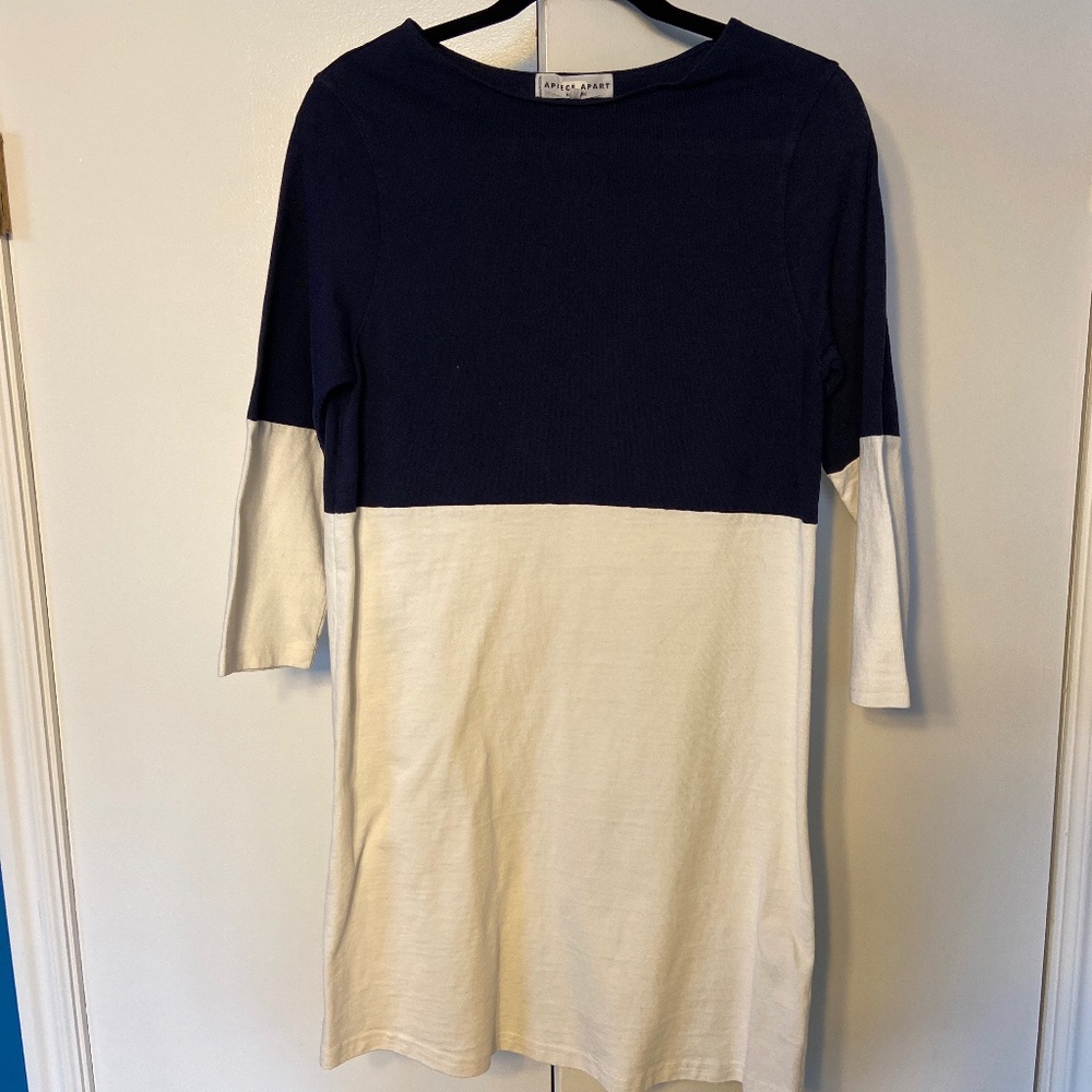 Navy and white colorblock dress.